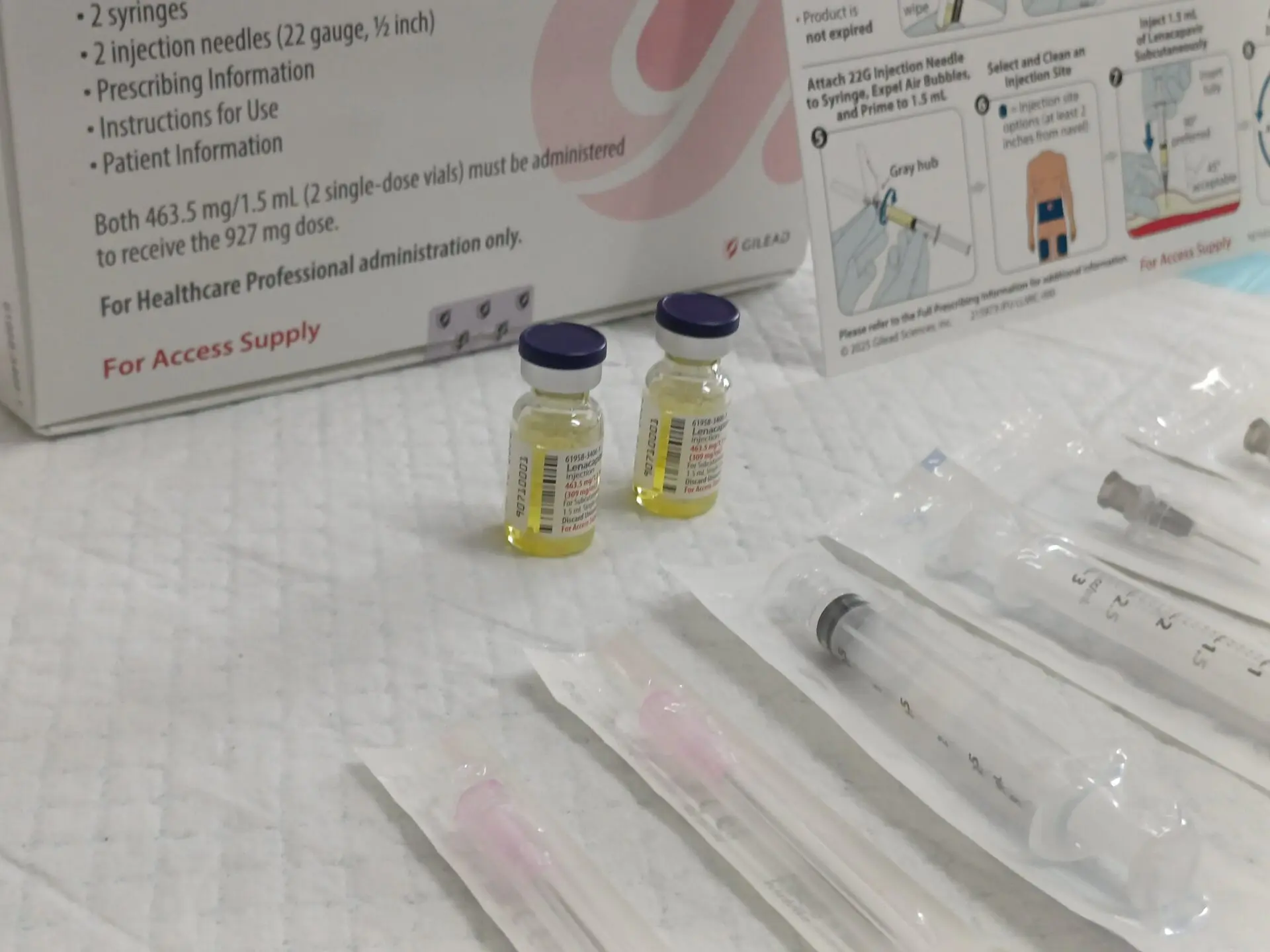 A close up of two vials of the lenacapavir prevention injection