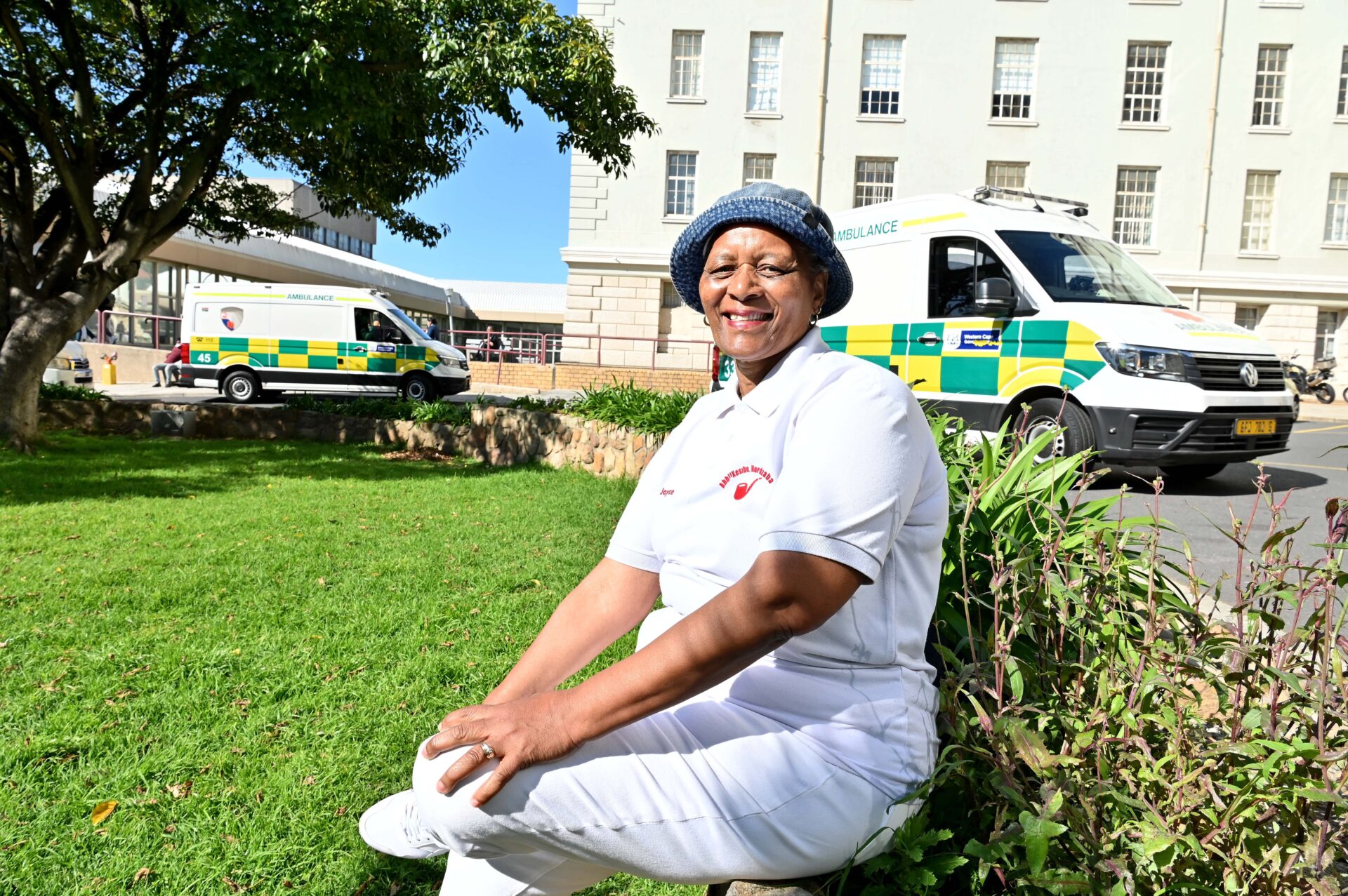 Joyce Witbooi sits outside Groote Schuur Hospital.