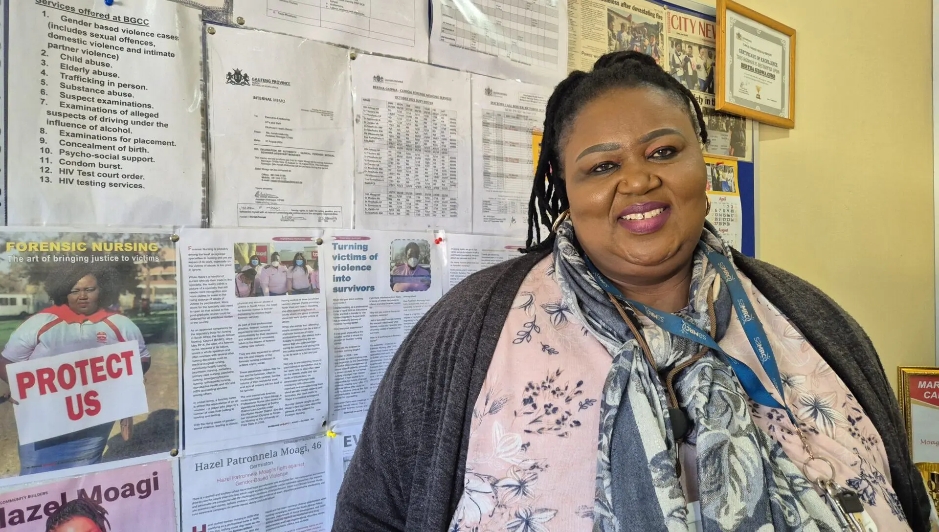 Specialist forensic nurse Hazel Moagi inside her office at Bertha Gxowa Care Centre.
