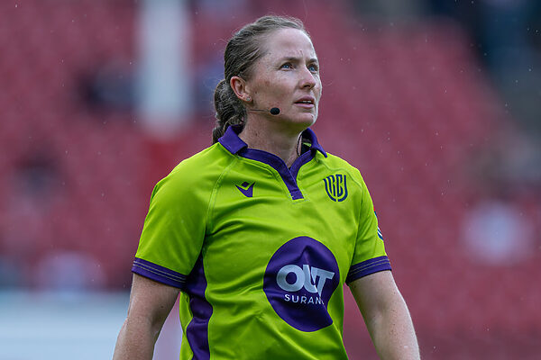 Aimee Barrett-Theron on the rugby field at Ellis Park in Johannesburg.
