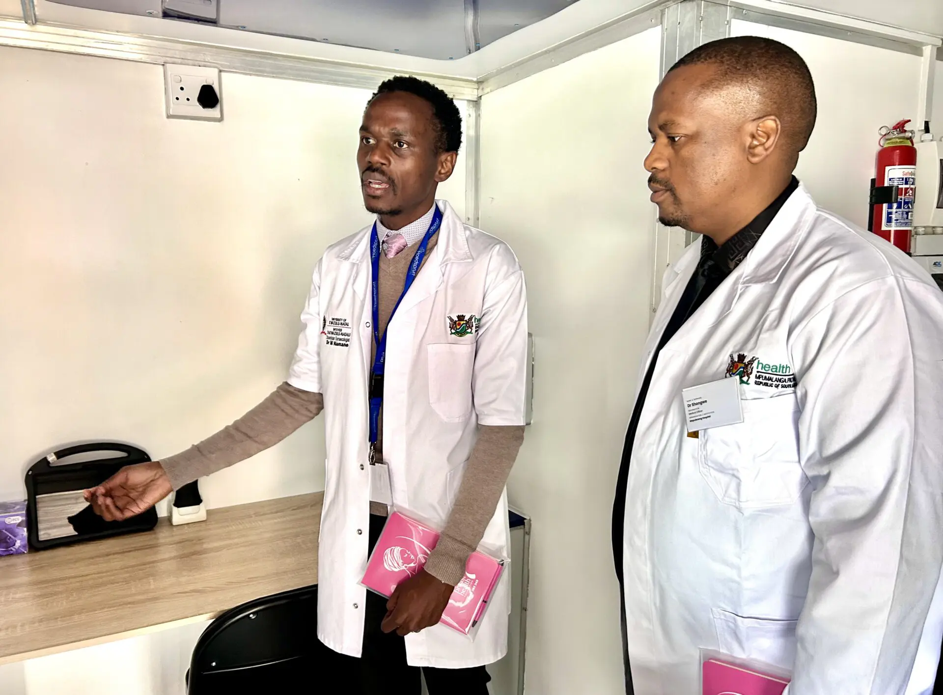 Dr Martin Namane and Dr Vincent Shongwe in the the new Pfukani Mobile Clinic.